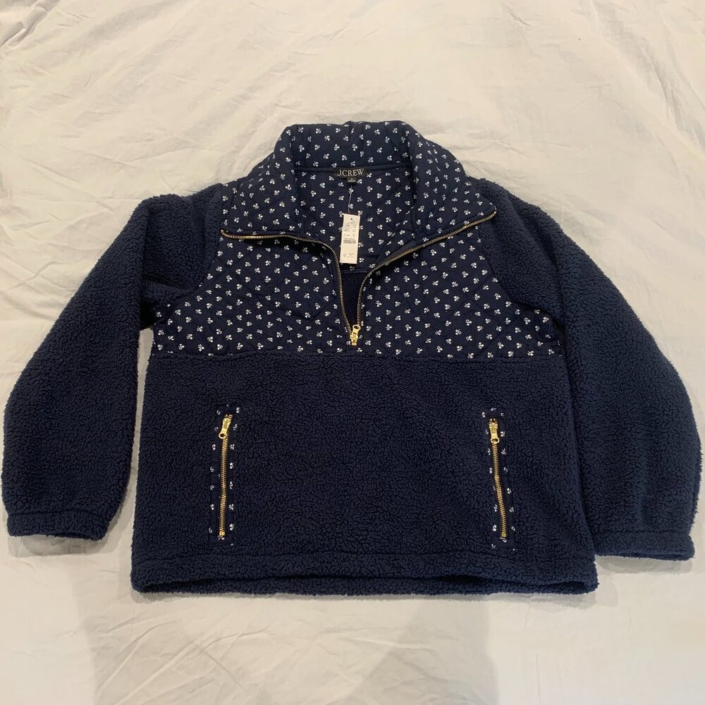 NWT J. Crew Quilted Sherpa Fleece Half-zip Pullover Sweater, Medium